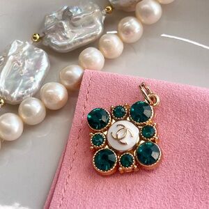 Chanel Gold and Green Rhinestone Charm